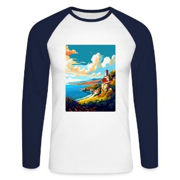 Galice Espagne Affiche de voyage vintage WPA Souvenir - T-shirt baseball manches longues Homme - blanc/marine - Devant - Nik (191cm)