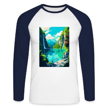 Nationalpark Plitvicer Seen Kroatien Reiseplakat - Unisex Baseballshirt langarm - Weiß/Navy - Vorne - Nik (191cm)