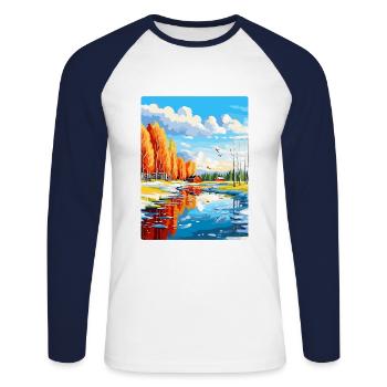Oulu Finlande Affiche de voyage vintage WPA Souvenir - T-shirt baseball manches longues Homme - blanc/marine - Devant - Nik (191cm)
