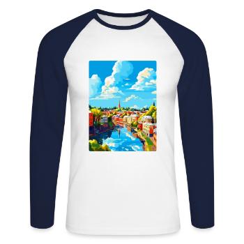 Turku Finnland Vintage Reiseplakat WPA Souvenir - Unisex Baseballshirt langarm - Weiß/Navy - Vorne - Nik (191cm)