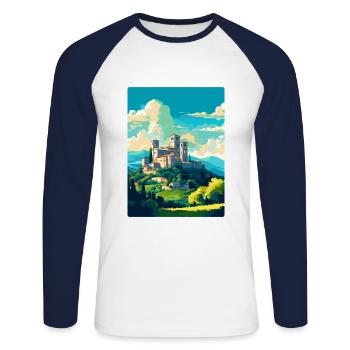 Assise, Italie, Affiche de voyage vintage, WPA, Souvenir - T-shirt baseball manches longues Homme - blanc/marine - Devant - Nik (191cm)