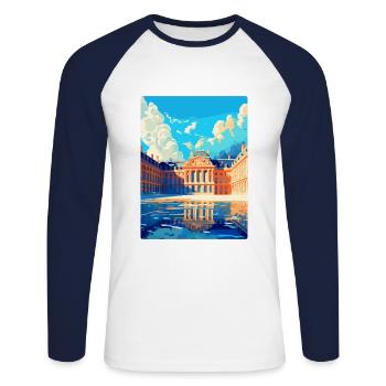 Versailles Frankreich Vintage Reiseplakat Souvenir - Unisex Baseballshirt langarm - Weiß/Navy - Vorne - Nik (191cm)