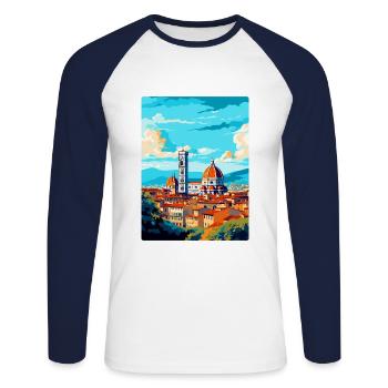 Florence Italy Vintage Travel Poster Souvenir WPA - Unisex Long Sleeve Baseball T-Shirt - white/navy - Front - Nik (191cm)