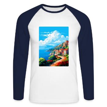 Elba Italien Vintage Reiseplakat Souvenir Souvenir - Unisex Baseballshirt langarm - Weiß/Navy - Vorne - Nik (191cm)