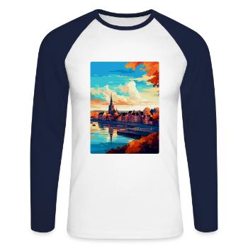 Nijmegen Netherlands Vintage Travel Poster WPA Art - Unisex Long Sleeve Baseball T-Shirt - white/navy - Front - Nik (191cm)