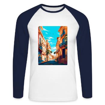 Valencia Spanien Vintage Reiseplakat Souvenir WPA - Unisex Baseballshirt langarm - Weiß/Navy - Vorne - Nik (191cm)