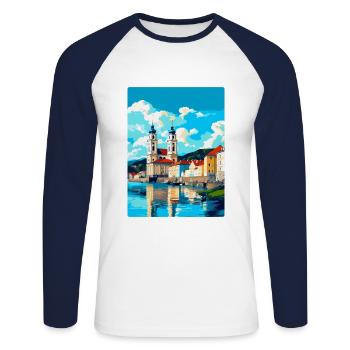 Passau Allemagne Affiche de voyage vintage Souvenir WPA - T-shirt baseball manches longues Homme - blanc/marine - Devant - Nik (191cm)