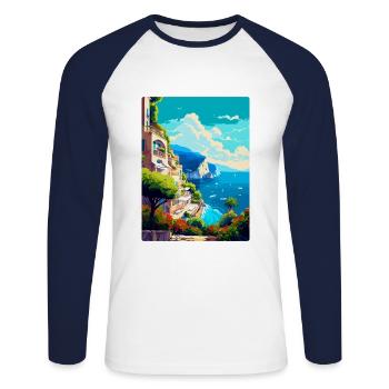 Capri Italy Vintage Travel Poster WPA Art Souvenir - Unisex Long Sleeve Baseball T-Shirt - white/navy - Front - Nik (191cm)