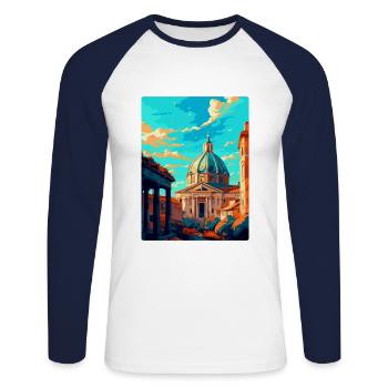 Rome Italy Vintage Travel Poster Souvenir Postcard - Unisex Long Sleeve Baseball T-Shirt - white/navy - Front - Nik (191cm)