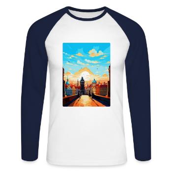 Prague République tchèque Affiche de voyage vintage WPA - T-shirt baseball manches longues Homme - blanc/marine - Devant - Nik (191cm)