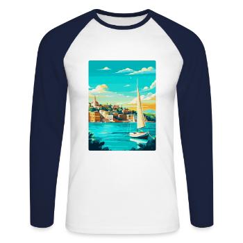 Ibiza Spain Vintage Travel Poster WPA Art Souvenir - Unisex Long Sleeve Baseball T-Shirt - white/navy - Front - Nik (191cm)