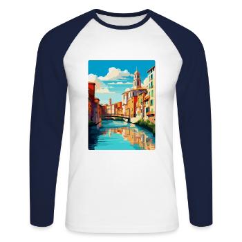 Girona Spain Vintage Travel Poster WPA Souvenir - Unisex Long Sleeve Baseball T-Shirt - white/navy - Front - Nik (191cm)