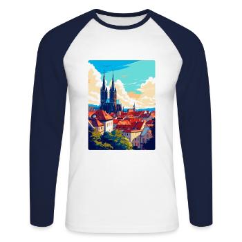 Brno République tchèque Poster de voyage vintage souvenir - T-shirt baseball manches longues Homme - blanc/marine - Devant - Nik (191cm)