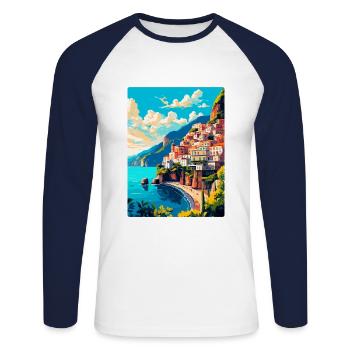Amalfi Italie Affiche de voyage vintage WPA Souvenir - T-shirt baseball manches longues Homme - blanc/marine - Devant - Nik (191cm)