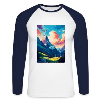 Grindelwald Switzerland Vintage Travel Poster WPA - Unisex Long Sleeve Baseball T-Shirt - white/navy - Front - Nik (191cm)