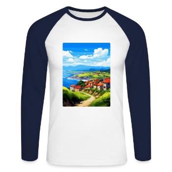 Basque Country Spain Vintage Travel Poster WPA Art - Unisex Long Sleeve Baseball T-Shirt - white/navy - Front - Nik (191cm)