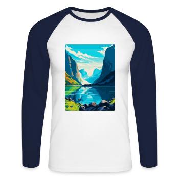 Die Fjorde Norwegen Vintage Reiseplakat Souvenir - Unisex Baseballshirt langarm - Weiß/Navy - Vorne - Nik (191cm)