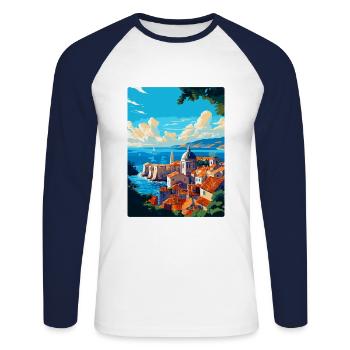Dubrovnik Croatie Poster de voyage vintage souvenir - T-shirt baseball manches longues Homme - blanc/marine - Devant - Nik (191cm)