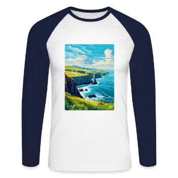 Dingle Halbinsel Irland Vereinigtes Königreich Vintage Reiseposter - Unisex Baseballshirt langarm - Weiß/Navy - Vorne - Nik (191cm)