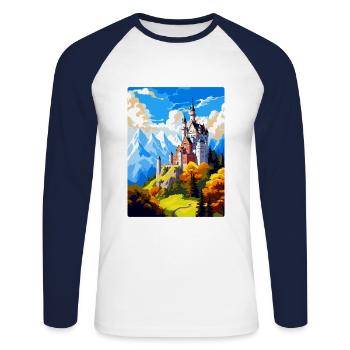 Neuschwanstein Castle Germany Travel Poster WPA - Unisex Long Sleeve Baseball T-Shirt - white/navy - Front - Nik (191cm)