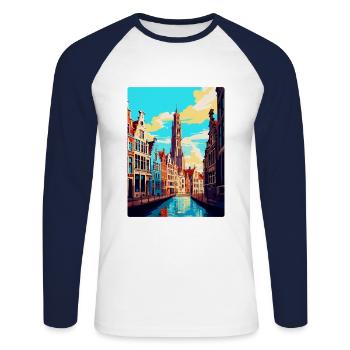 Antwerp Belgium Vintage Travel Poster Souvenir WPA - Unisex Long Sleeve Baseball T-Shirt - white/navy - Front - Nik (191cm)