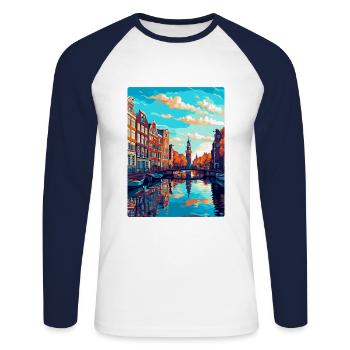 Amsterdam Netherlands Vintage Travel Poster WPA - Unisex Long Sleeve Baseball T-Shirt - white/navy - Front - Nik (191cm)