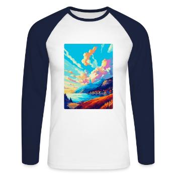 Bergen Norway Vintage Travel Poster WPA Souvenir - Unisex Long Sleeve Baseball T-Shirt - white/navy - Front - Nik (191cm)
