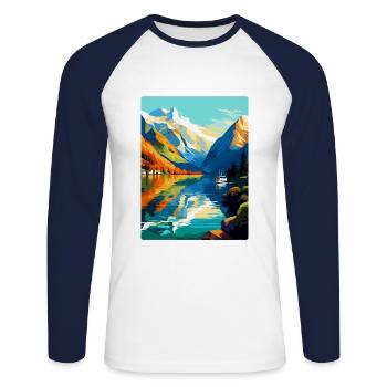Die Fjorde Norwegen Vintage Reiseplakat Souvenir - Unisex Baseballshirt langarm - Weiß/Navy - Vorne - Nik (191cm)