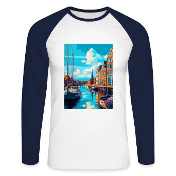 Dordrecht Niederlande Vintage Reiseposter WPA - Unisex Baseballshirt langarm - Weiß/Navy - Vorne - Nik (191cm)
