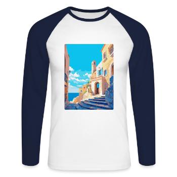 Rhodes Grèce Vintage Voyage Poster WPA Souvenir - T-shirt baseball manches longues Homme - blanc/marine - Devant - Nik (191cm)