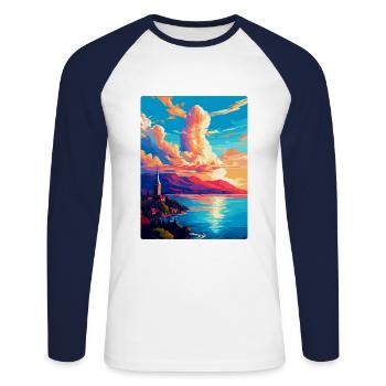Neuchâtel Suisse Affiche de voyage vintage WPA - T-shirt baseball manches longues Homme - blanc/marine - Devant - Nik (191cm)