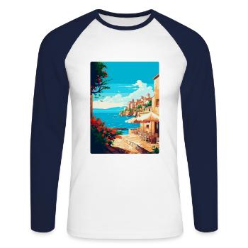 Rhodes Grèce Vintage Voyage Poster WPA Souvenir - T-shirt baseball manches longues Homme - blanc/marine - Devant - Nik (191cm)