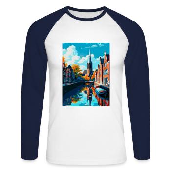 Delft Pays-Bas Poster de voyage vintage souvenir - T-shirt baseball manches longues Homme - blanc/marine - Devant - Nik (191cm)
