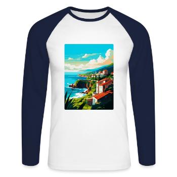 São Miguel Portugal Vintage Reiseplakat Souvenir - Unisex Baseballshirt langarm - Weiß/Navy - Vorne - Nik (191cm)