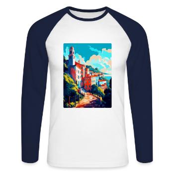 Sintra Portugal Affiche de voyage vintage Souvenir WPA - T-shirt baseball manches longues Homme - blanc/marine - Devant - Nik (191cm)