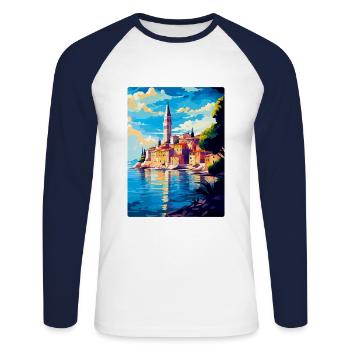 Rovinj Kroatien Vintage Reiseplakat Souvenir WPA - Unisex Baseballshirt langarm - Weiß/Navy - Vorne - Nik (191cm)