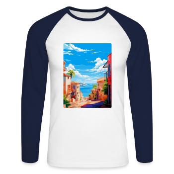 Palma Nova Espagne Affiche de voyage vintage souvenir - T-shirt baseball manches longues Homme - blanc/marine - Devant - Nik (191cm)