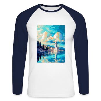 Split Kroatien Vintage Reiseplakat WPA Souvenir - Unisex Baseballshirt langarm - Weiß/Navy - Vorne - Nik (191cm)