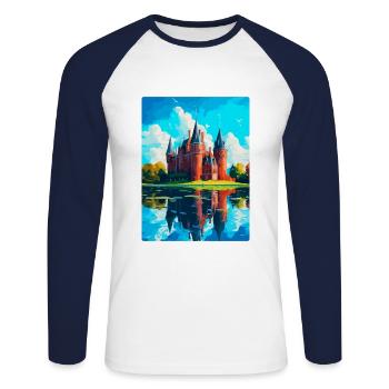 Château de Haar Pays-Bas Affiche de voyage vintage - T-shirt baseball manches longues Homme - blanc/marine - Devant - Nik (191cm)