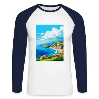 Mani Halbinsel Griechenland Vintage Reiseposter WPA - Unisex Baseballshirt langarm - Weiß/Navy - Vorne - Nik (191cm)