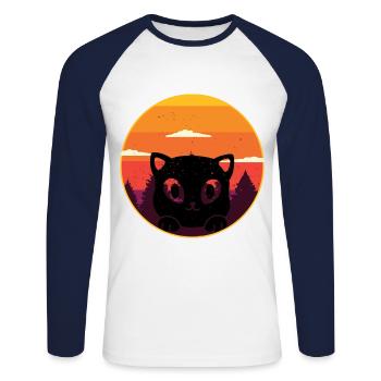 Chats Chats Années 80 Rétro Vintage Années 90 - T-shirt baseball manches longues Homme - blanc/marine - Devant - Nik (191cm)