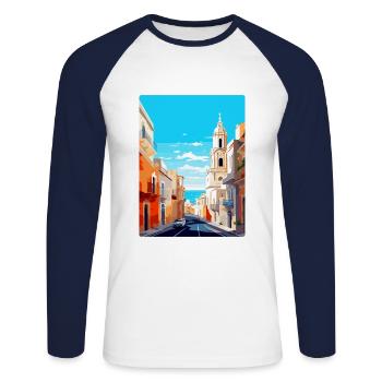 Cadix Espagne Affiche de voyage vintage WPA Art Souvenir - T-shirt baseball manches longues Homme - blanc/marine - Devant - Nik (191cm)