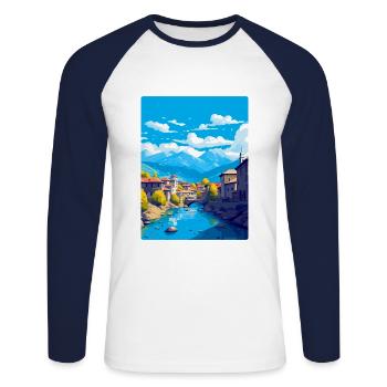 Sarajevo Bosnie-Herzégovine Affiche de voyage vintage - T-shirt baseball manches longues Homme - blanc/marine - Devant - Nik (191cm)