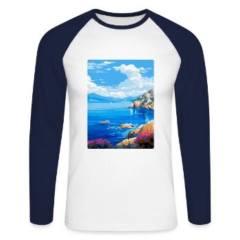 Îles Saroniques Grèce Affiche de voyage vintage WPA - T-shirt baseball manches longues Homme - blanc/marine - Devant - Nik (191cm)