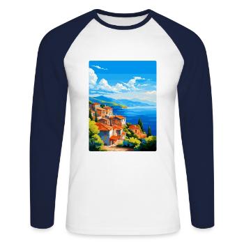 Samos Griechenland Vintage Reiseposter WPA Souvenir - Unisex Baseballshirt langarm - Weiß/Navy - Vorne - Nik (191cm)