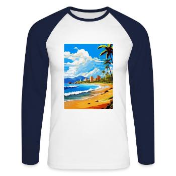 Playa De Las Americas Spanien Vintage Reiseplakat - Unisex Baseballshirt langarm - Weiß/Navy - Vorne - Nik (191cm)