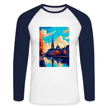Bonn Allemagne Affiche de voyage vintage WPA Souvenir - T-shirt baseball manches longues Homme - blanc/marine - Devant - Nik (191cm)