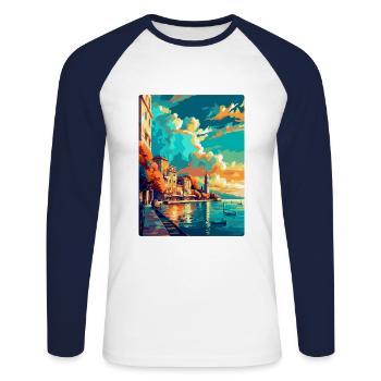 Thessaloniki Greece Vintage Travel Poster Souvenir - Unisex Long Sleeve Baseball T-Shirt - white/navy - Front - Nik (191cm)