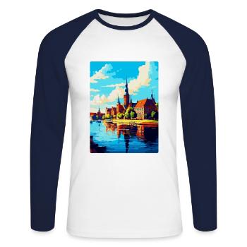 Szczecin Pologne Affiche de voyage vintage souvenir WPA - T-shirt baseball manches longues Homme - blanc/marine - Devant - Nik (191cm)