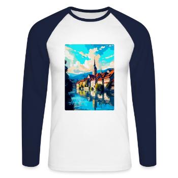 Schaffhausen Switzerland Vintage Travel Poster WPA - Unisex Long Sleeve Baseball T-Shirt - white/navy - Front - Nik (191cm)